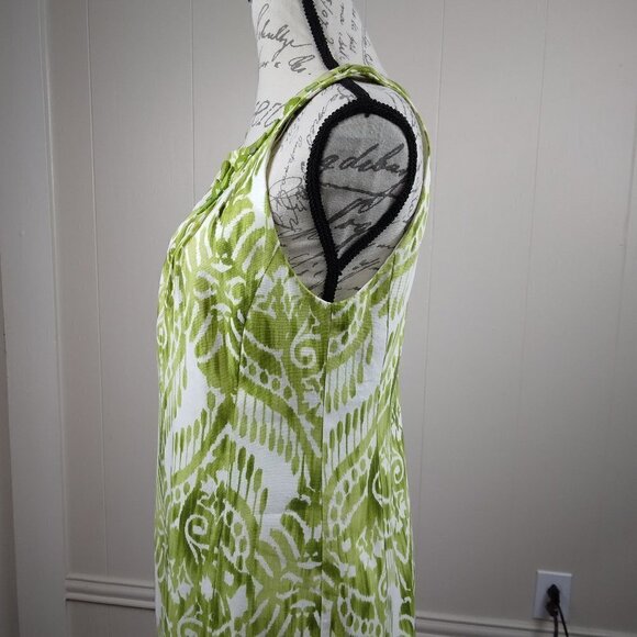 Jessica Howard |  Lime Green Patterned Linen Sheath Dress Embellished | Size 10P - Picture 4 of 9